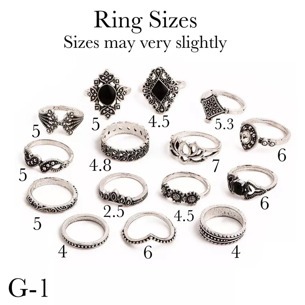 15 Pcs Boho Retro Vintage Crystal Gem Ring Set - Picture 14 of 16